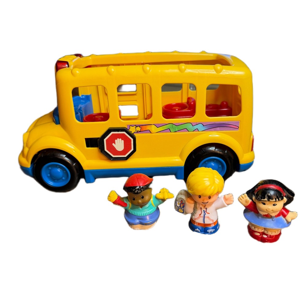 Fisher Price Little People Lil Movers School Bus Vehicle w/ 3 Figures NO SOUND